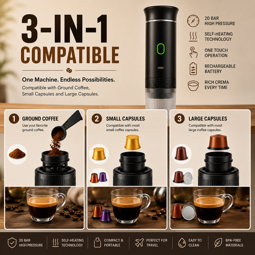 Portable 3-in-1 Wireless Espresso Coffee Machine
