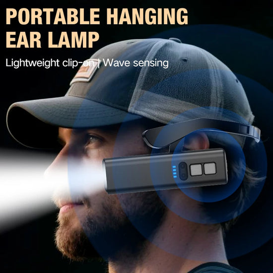 Ear Clip Headlamp– Bright LED Headlight, Rechargeable Waterproof Head Flashlight for Fishing Hiking Running Cycling Outdoor